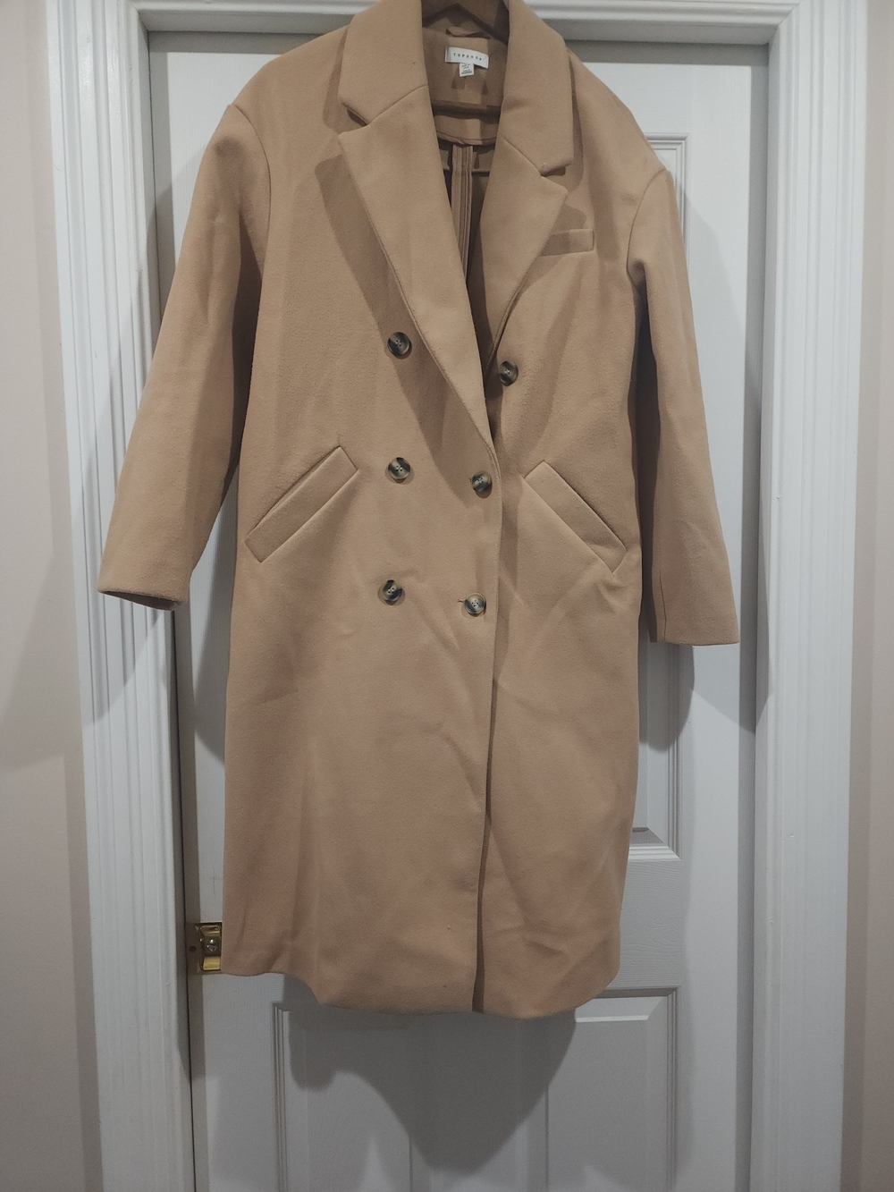 Topshop Double-Breasted Trench Coat in Camel